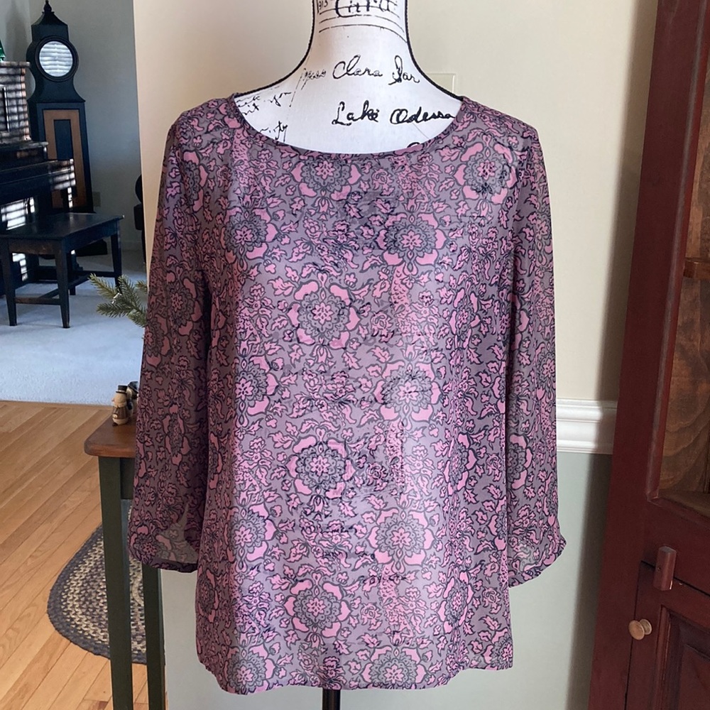 Loft sheer pink print blouse